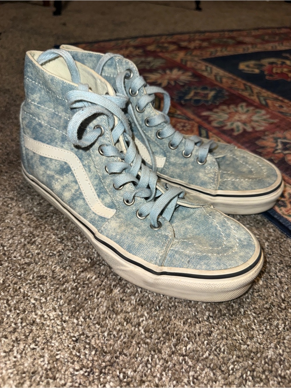 Vans High Top Sneakers Light Blue Denim with White Stripe